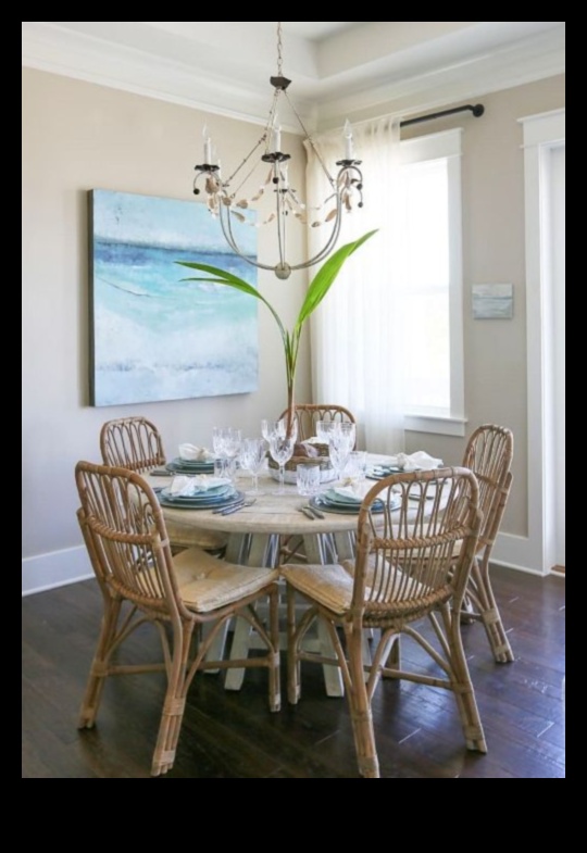 هل هناك أي نصائح لتزيين منطقة تناول الطعام في الهواء الطلق بأجواء ساحلية؟